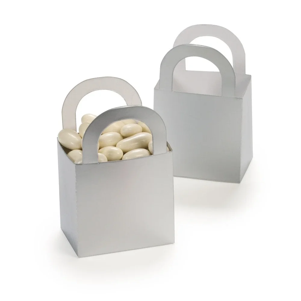 24 Silver Metallic Mini Tote Bag Favor Boxes Small Gift Treat Containers Party